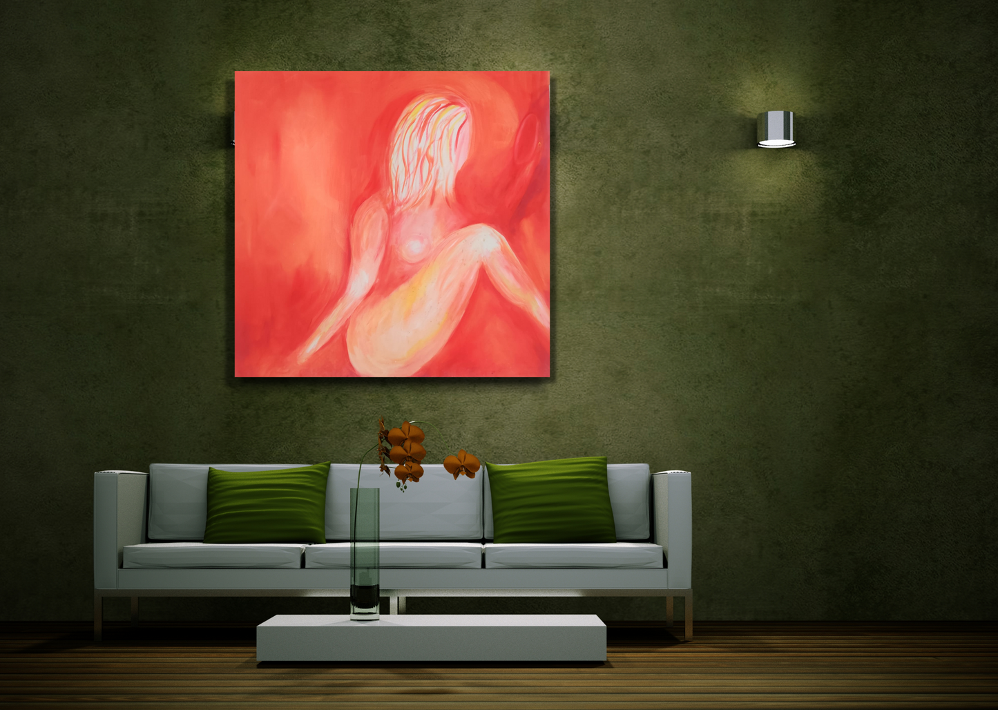 Faceless lady looking in mirror